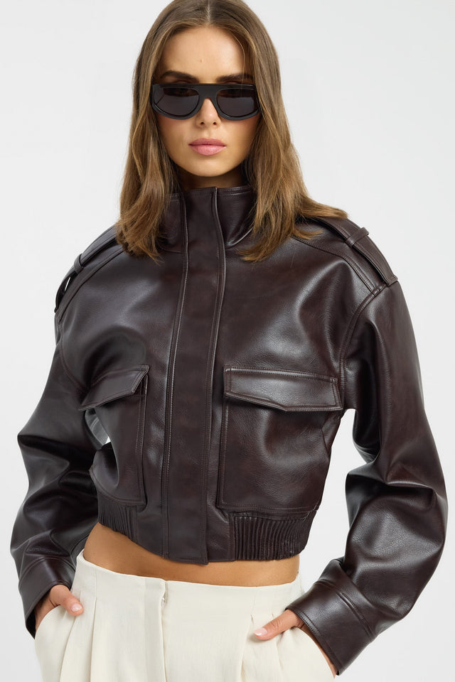 front Heavy Phoenix Core Jacket Kookai Long sleeve Biker cropped womens-coats-and-jackets 