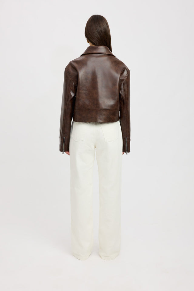 back Phoenix Distressed Jacket Kookai Long sleeve Biker Short womens-coats-and-jackets 