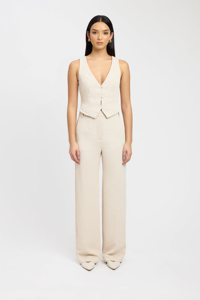 front Oyster Deep Vee Vest Kookai Fitted Plungeneck Sleeveless Womens-Blouse 