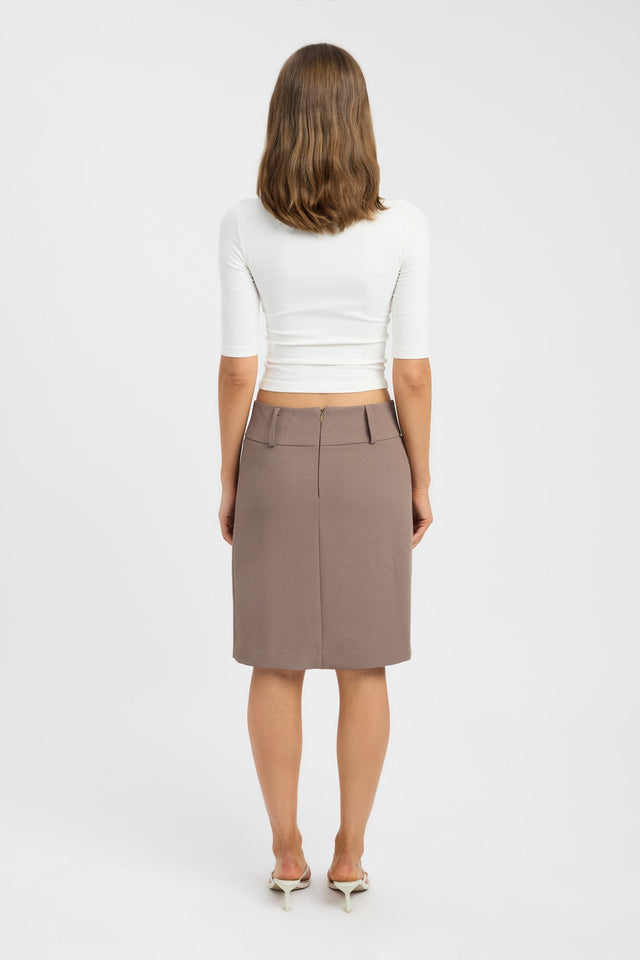 back Ariel Low Rise Midi Skirt Kookai Curved Midi grey womens-skirts 