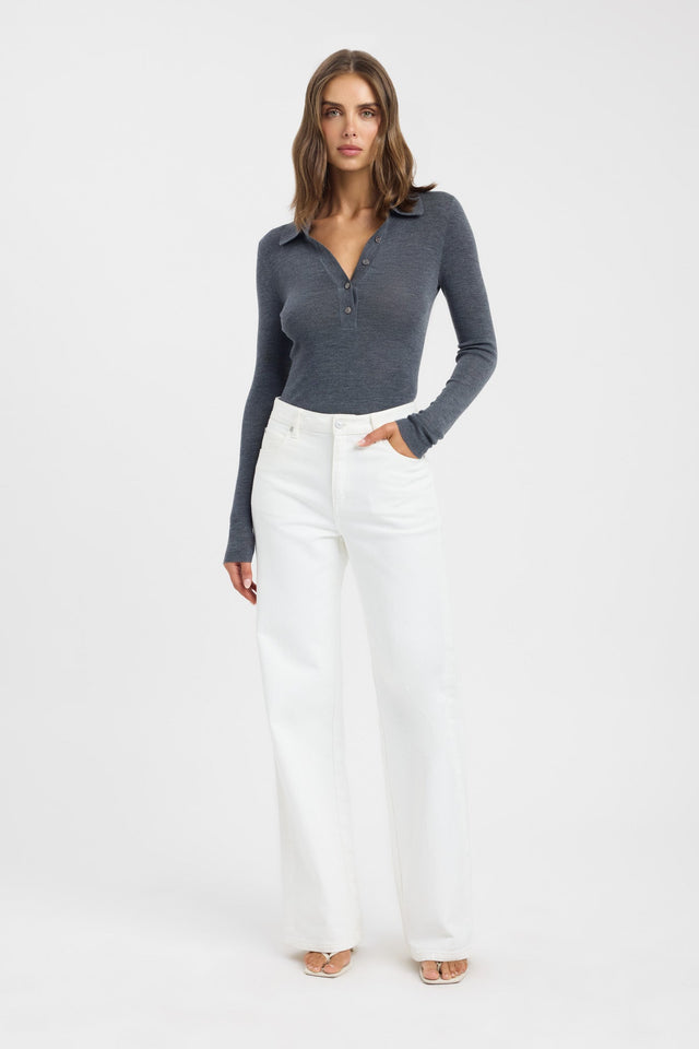 side Jackson Button Up Top Kookai Fitted V-neck Long sleeve Womens-Blouse 
