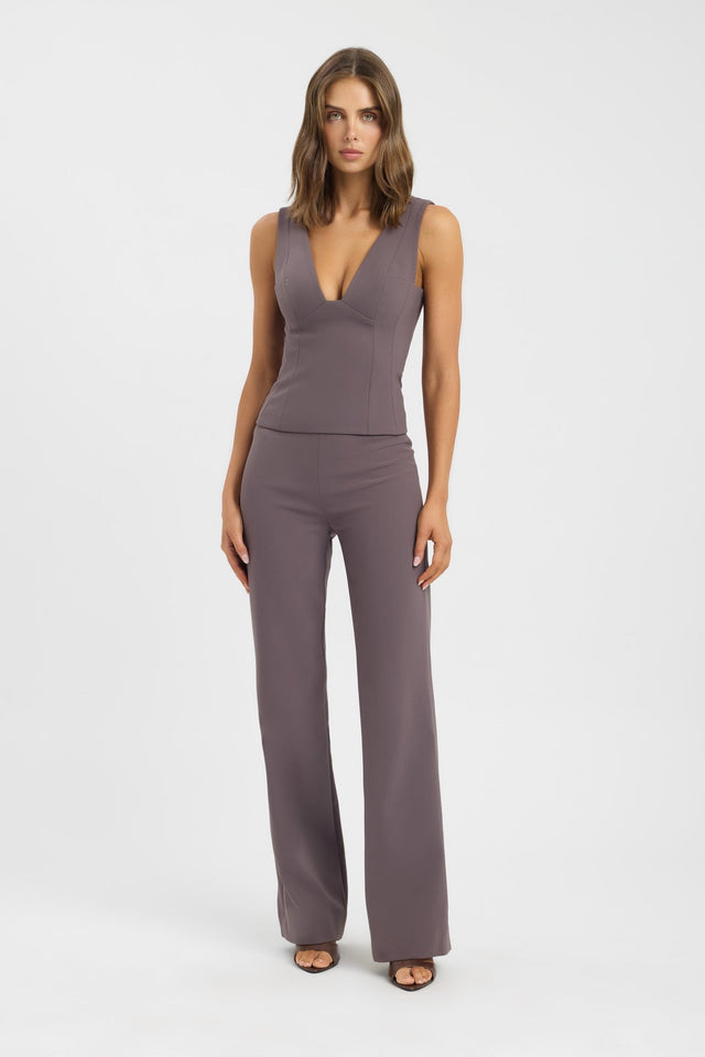front Alto Sculpted Top Kookai Fitted Plungeneck Sleeveless Womens-Blouse 