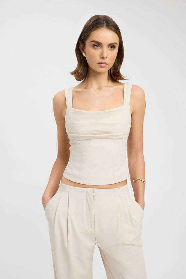 front Dallas Corset Top Kookai Fitted Scoopneck Sleeveless Womens-Blouse 