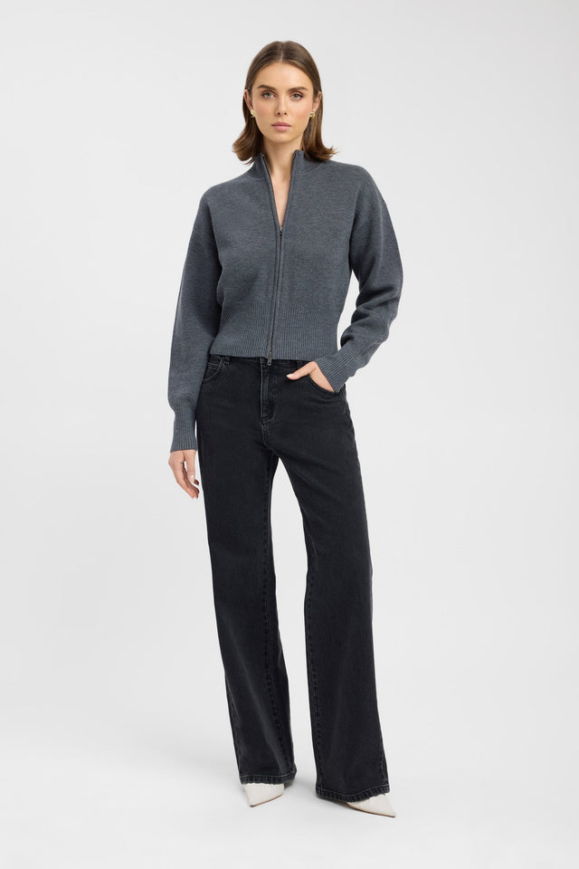 Dalton Zip Cardigan Kookai Oversized Highneck Long sleeve Womens-Blouse 