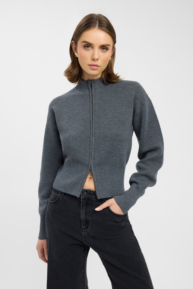 Dalton Zip Cardigan Kookai Oversized Highneck Long sleeve Womens-Blouse 