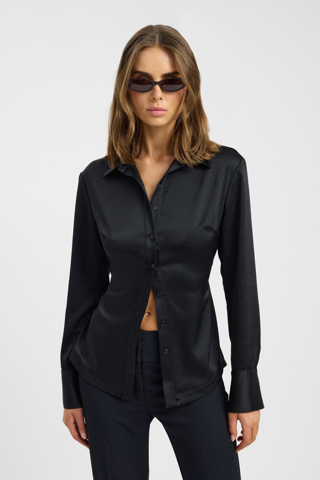 front Palermo Cinch Shirt Kookai Fitted V-neck Long sleeve Womens-Blouse 