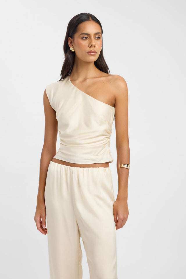 front Monty One Shoulder Top Kookai Fitted Asymmetry Sleeveless Womens-Blouse 