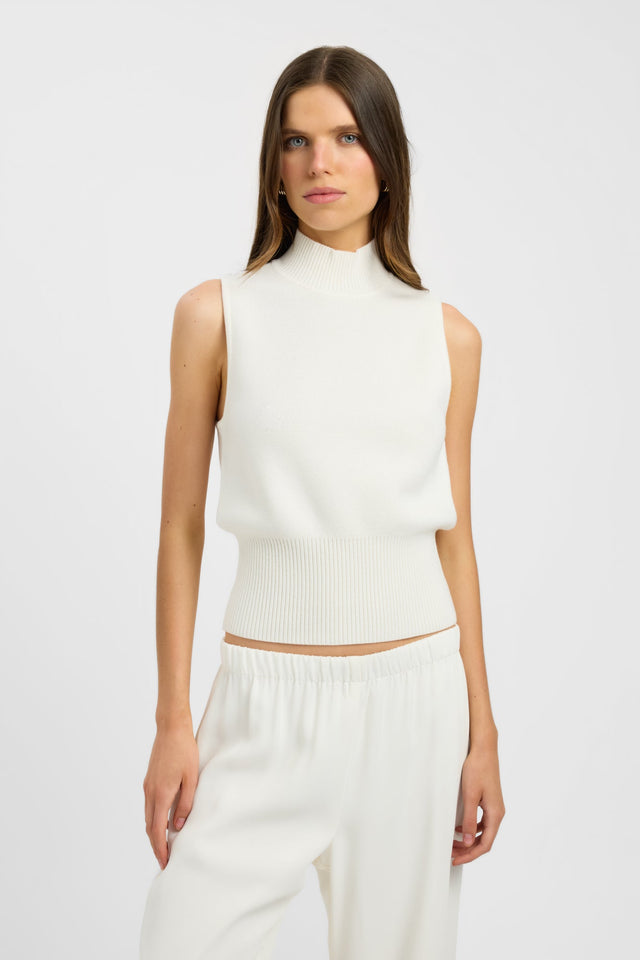 front Dalton Tank Kookai Fitted Highneck Sleeveless Womens-Blouse 