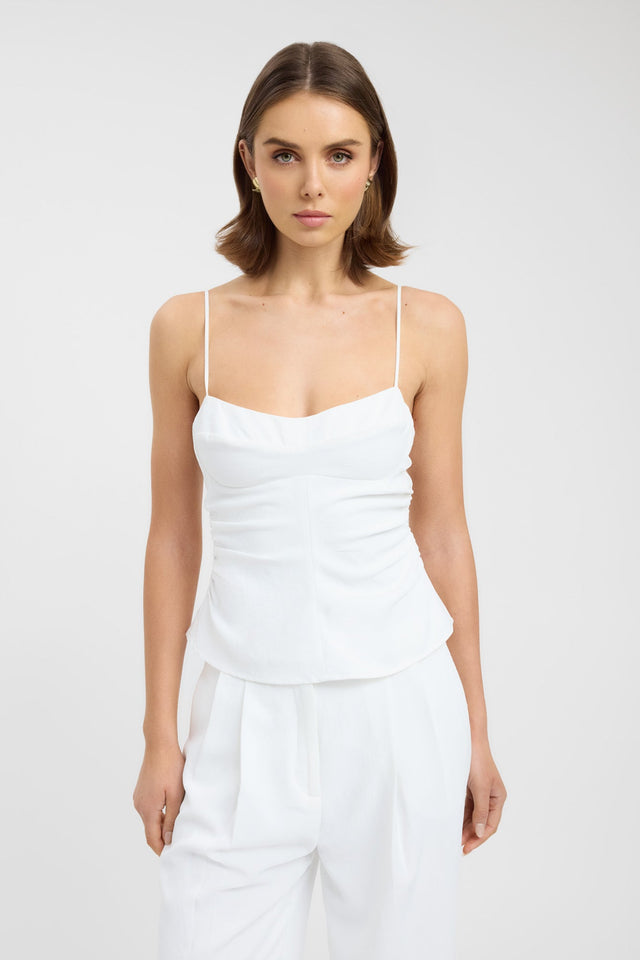 front Opal Cinch Top Kookai Fitted Thin strap Sweetheart grey womens-singlets 