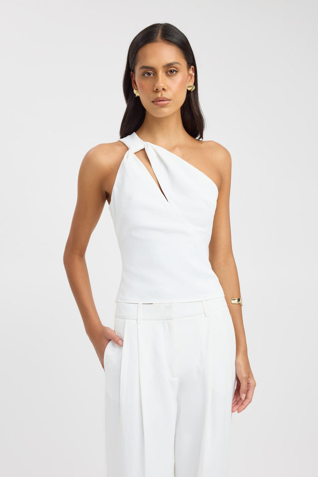 front Opal Knot Top Kookai Fitted Asymmetry Sleeveless Womens-Blouse 