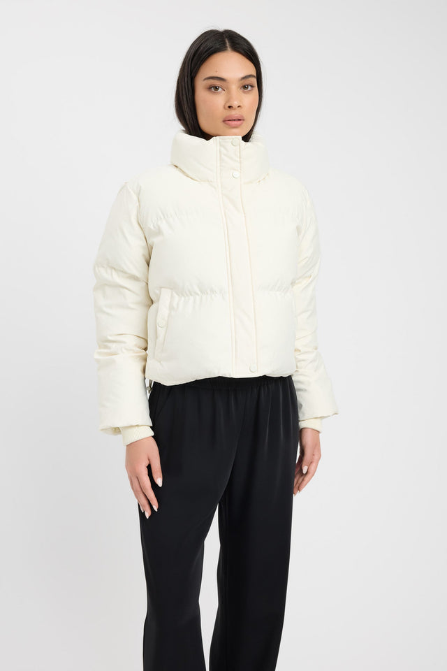front Vermont Puffer Jacket Kookai Long sleeve Puffer Short beige womens-coats-and-jackets 