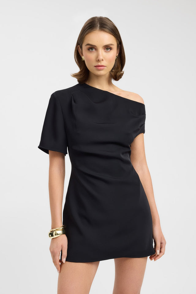 front Maria Asymmetric Mini Dress Kookai Straight Mini Fitted Asymmetry grey womens-dresses 