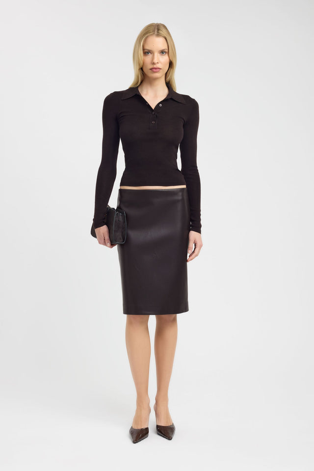 Showcasing the Heavy Phoenix Midi Skirt in womens-skirts with straight hem and black colour front