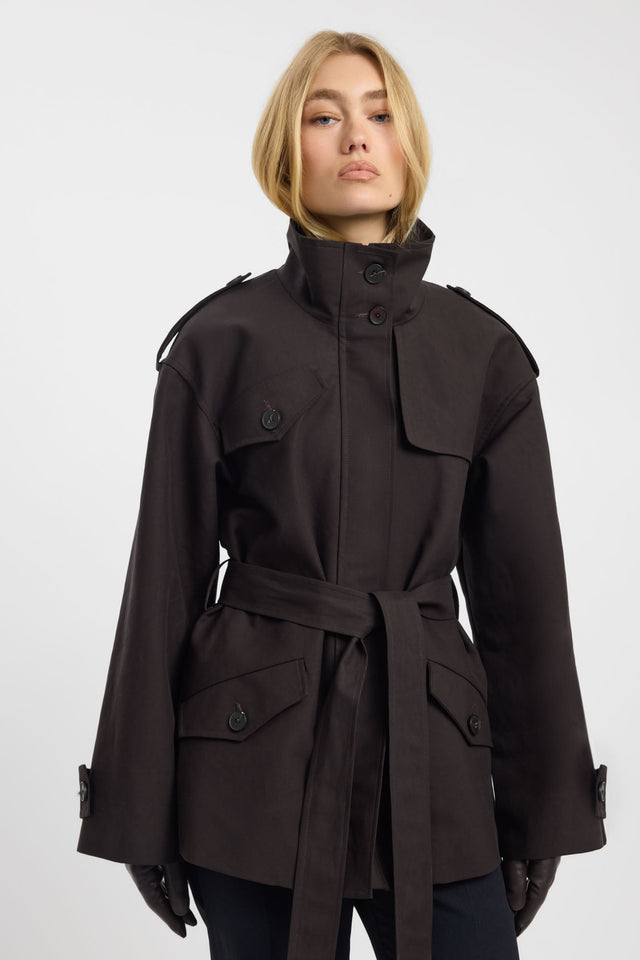 Featuring the Leon Belted Trench in womens coats and jackets with full sleeves, trench coat design, regular length in black detail