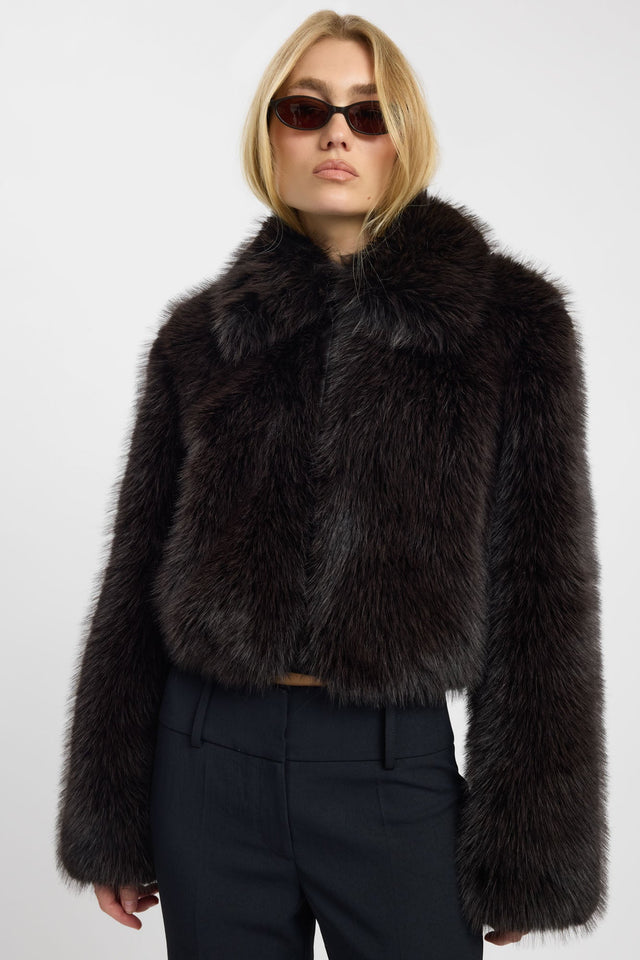 back Aspen Fur Jacket Kookai Long sleeve Short womens-coats-and-jackets 