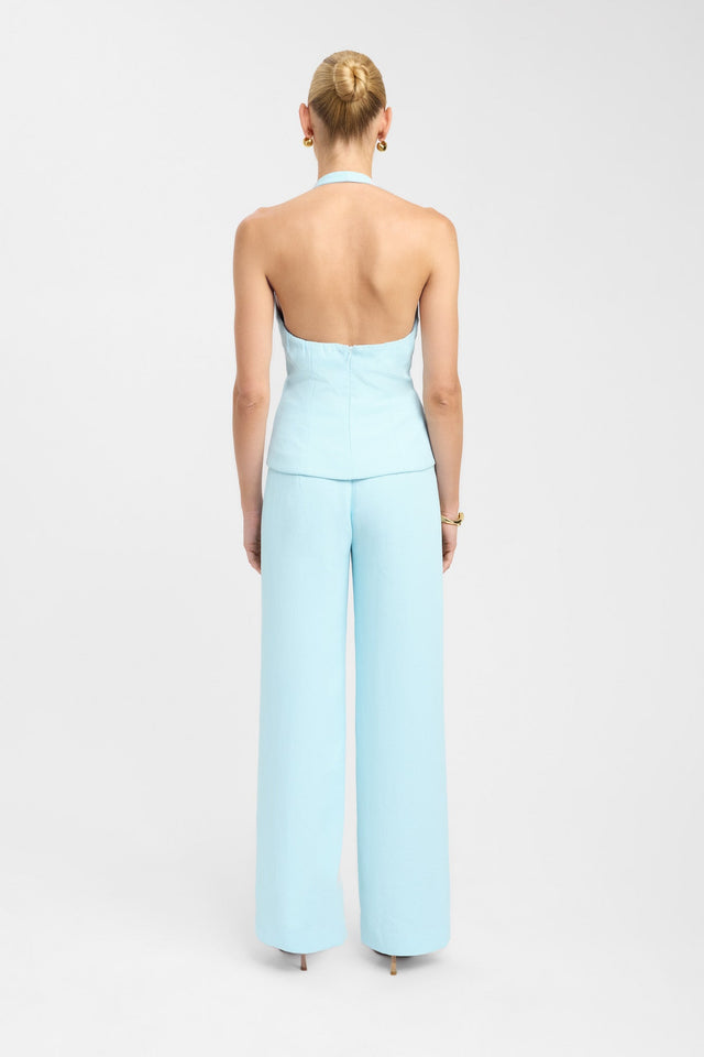 back Oyster Halter Trim Top Kookai Fitted Plungeneck Sleeveless Womens-Blouse 