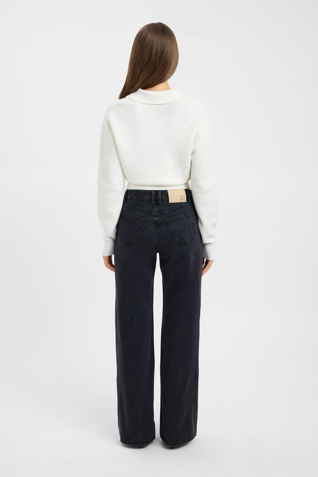 Designed with Dalton Polo Jumper womens jumper v-neck, relaxed fit in ivory back