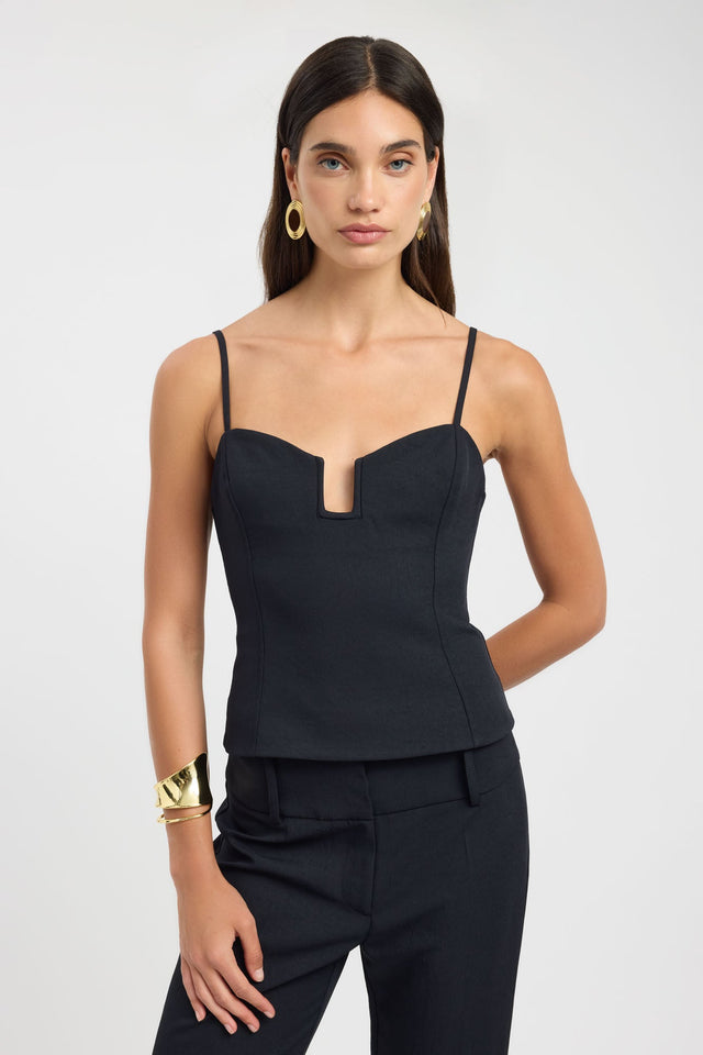 front Ariel Cut Out Top Kookai Fitted Sweetheart Sleeveless Womens-Blouse 