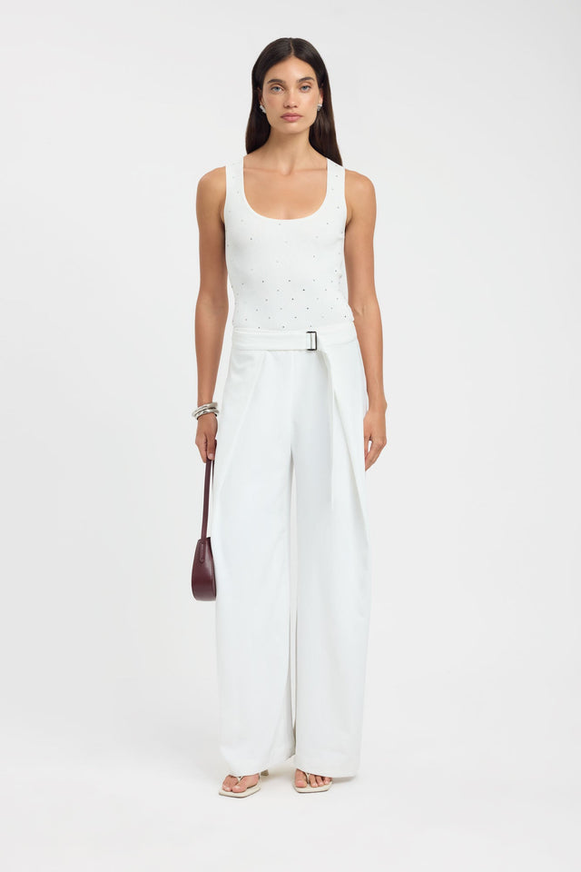 Showcasing the Opal D Ring Pant in womens regular pants, featuring wide-leg and high-rise ivory styling front