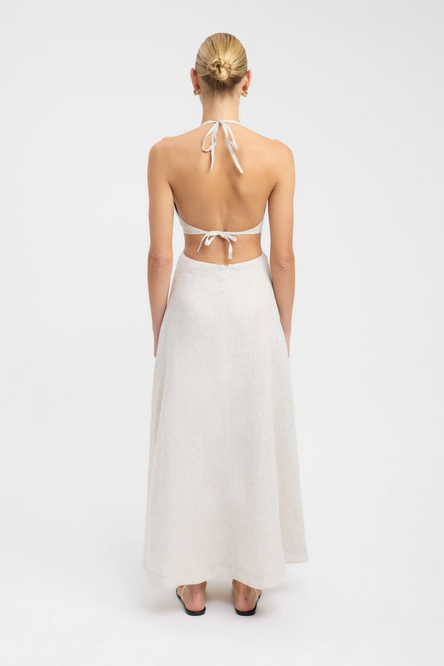 back Tahiti Cut Out Halter Dress Kookai Fit-and-flare Maxi Fitted Plungeneck womens-dresses 