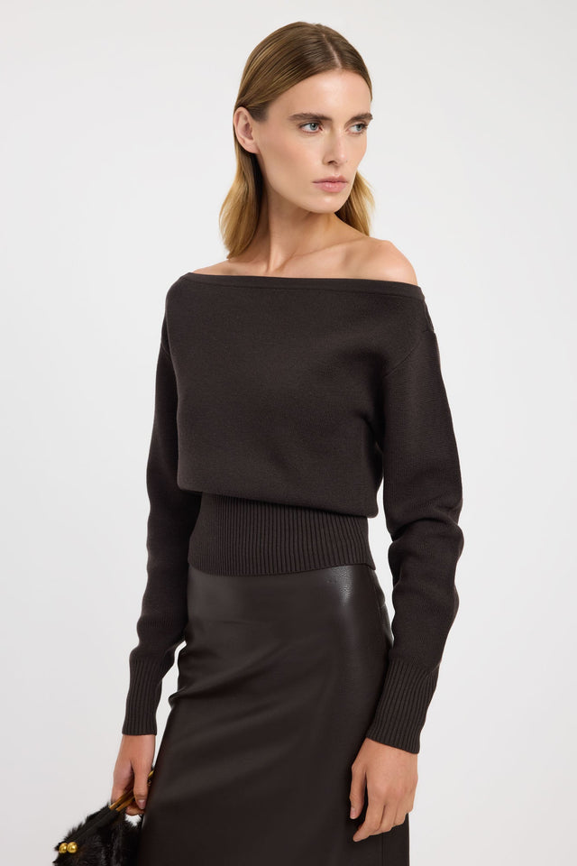 Featuring the Dalton Off Shoulder Jumper womens jumpers with straight neckline, relaxed fit in black side