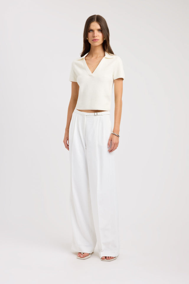 side Florida Polo Top Kookai Relaxed V-neck Half sleeves Womens-Blouse 