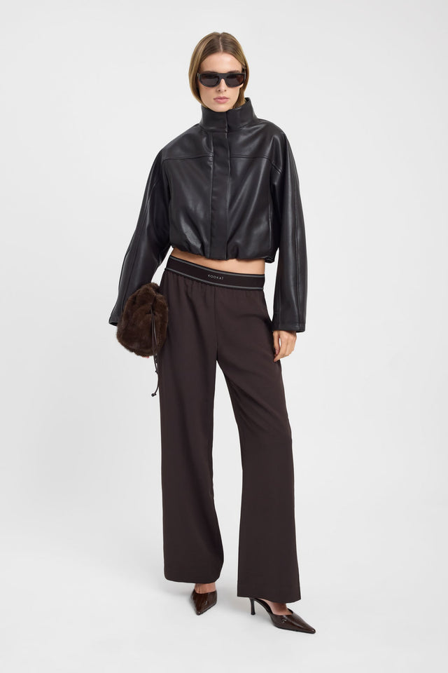 Featuring the Opal Branded Elastic Pant in womens regular pants with wide-leg high-rise brown side