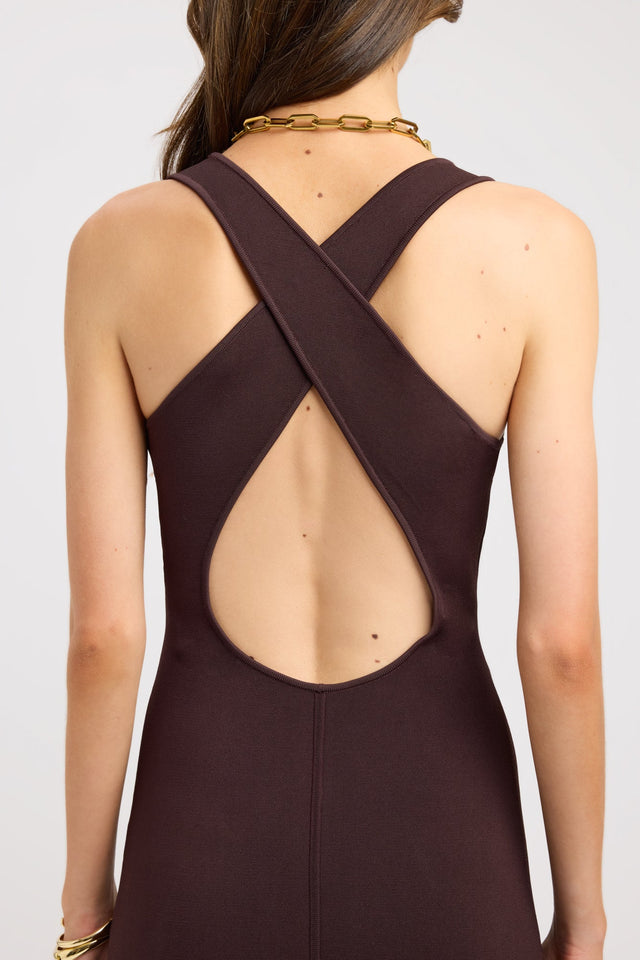back Serenity Cross Back Dress Kookai Bodycon Maxi Fitted Scoopneck womens-dresses 