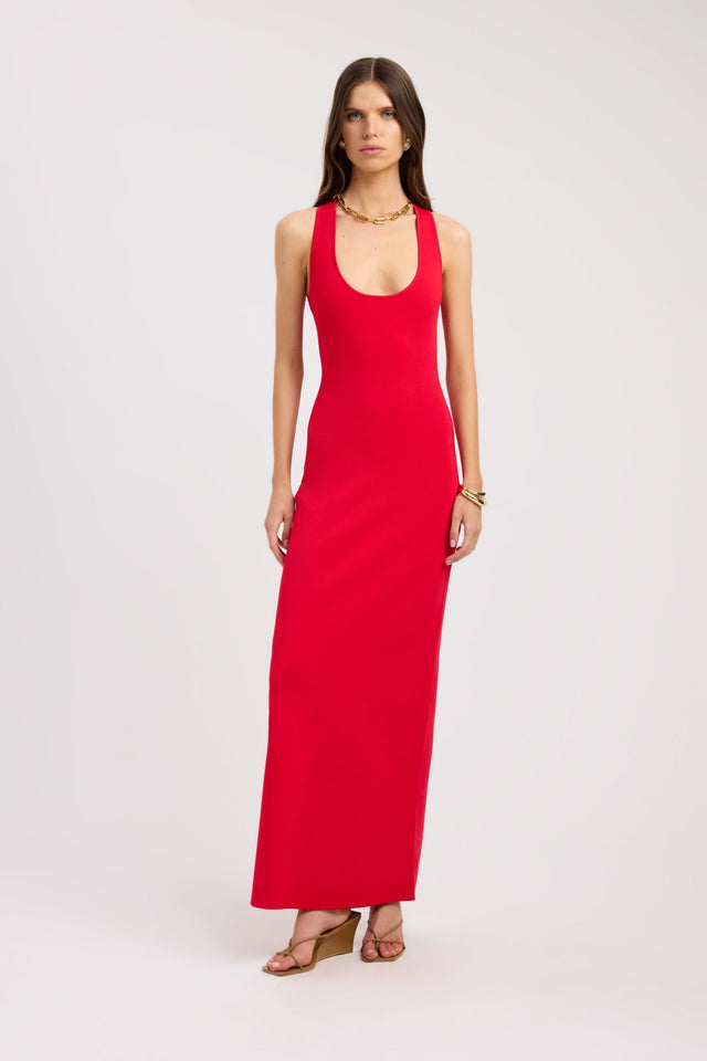 front Serenity Cross Back Dress Kookai Bodycon Maxi Fitted Scoopneck womens-dresses 