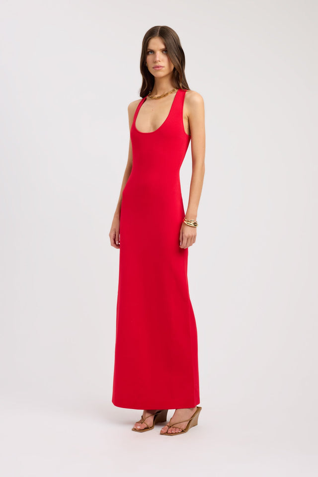 side Serenity Cross Back Dress Kookai Bodycon Maxi Fitted Scoopneck womens-dresses 