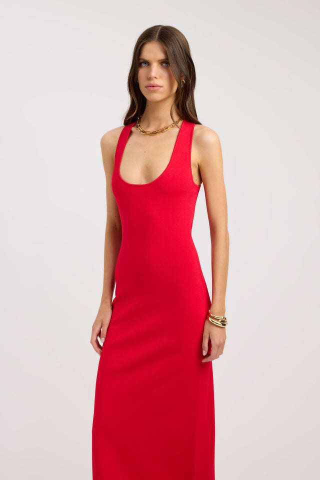 front Serenity Cross Back Dress Kookai Bodycon Maxi Fitted Scoopneck womens-dresses 