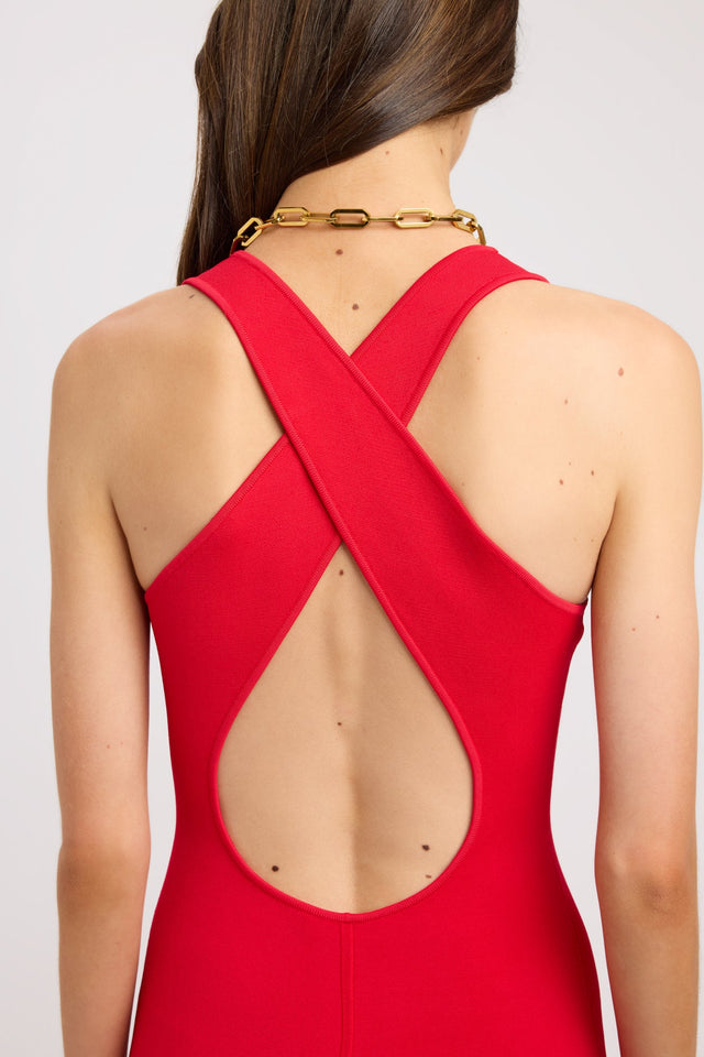 back Serenity Cross Back Dress Kookai Bodycon Maxi Fitted Scoopneck womens-dresses 