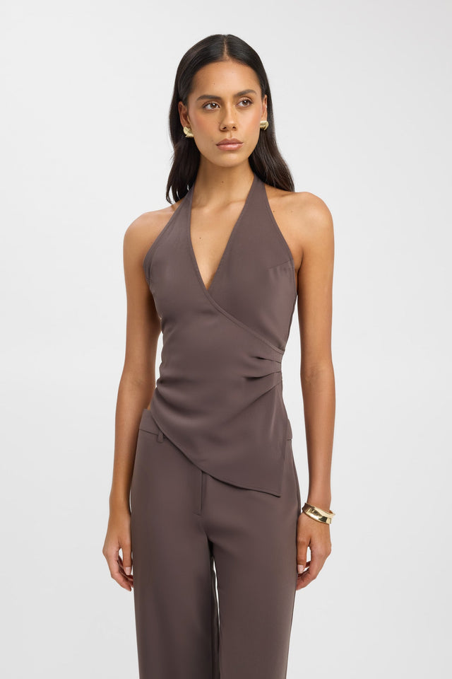 front Norway Wrap Top Kookai Fitted V-neck Sleeveless Womens-Blouse 