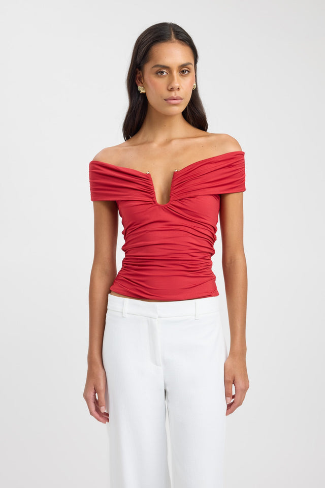 front Tysa Trim Top Kookai Fitted Plungeneck Short sleeves Womens-Blouse 